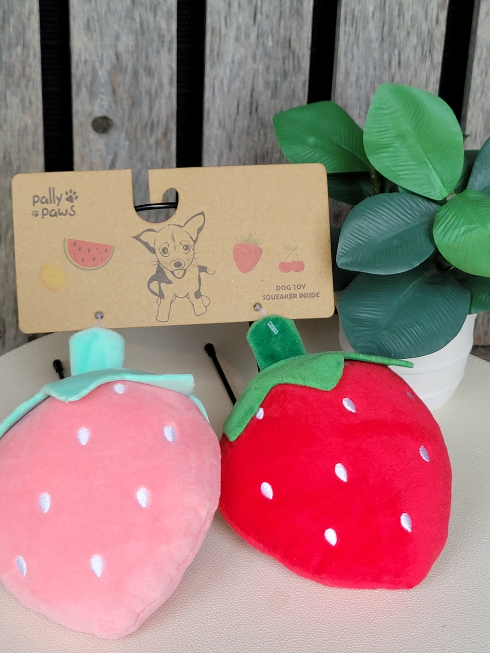 Plush & Squeaky Strawberry Dog Toys - Red & Pink